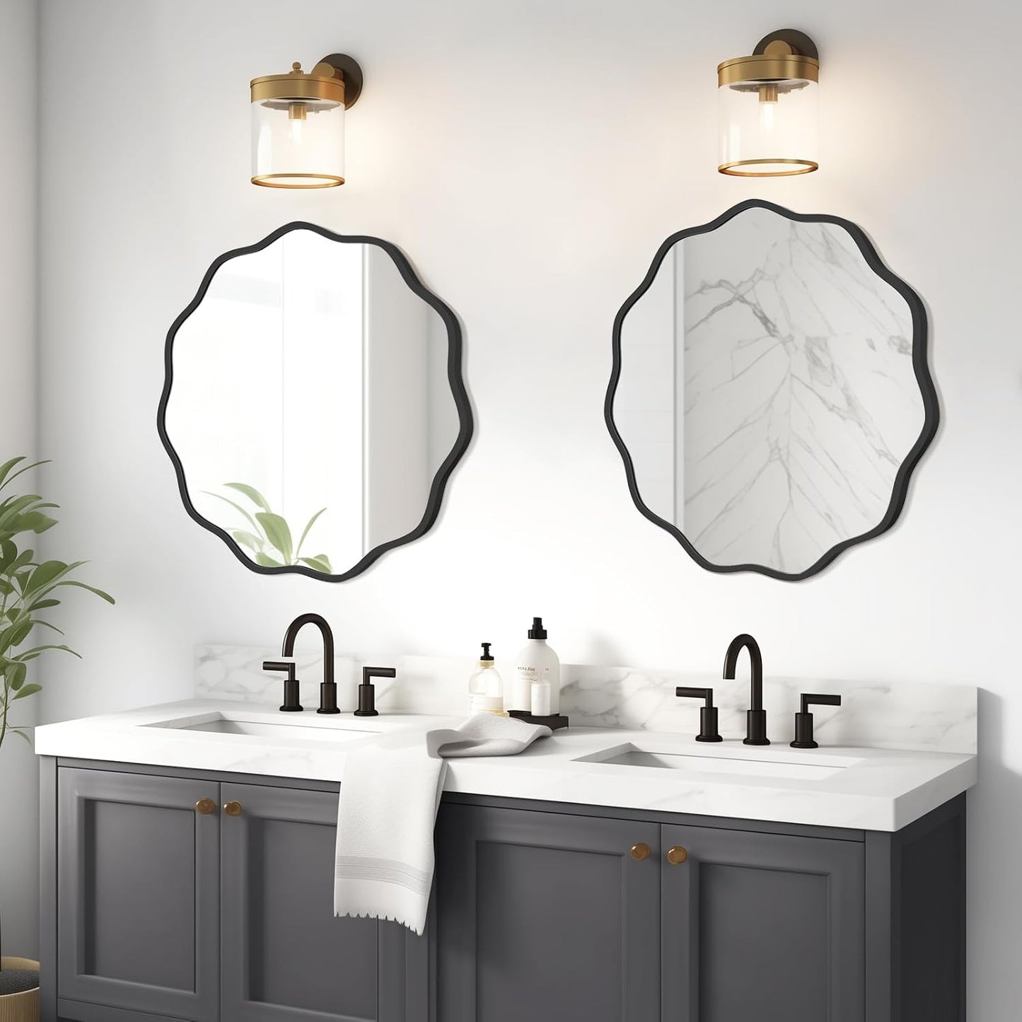 WallBeyond Round Wavy Mirror for Wall Decorative 24 inch, Modern Round Mirror Aluminum Frame for Bathroom Bedroom Living Room Home House Office Entryway, Gold