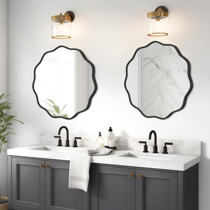 WallBeyond Round Wavy Mirror for Wall Decorative 24 inch, Modern Round Mirror Aluminum Frame for Bathroom Bedroom Living Room Home House Office Entryway, Gold