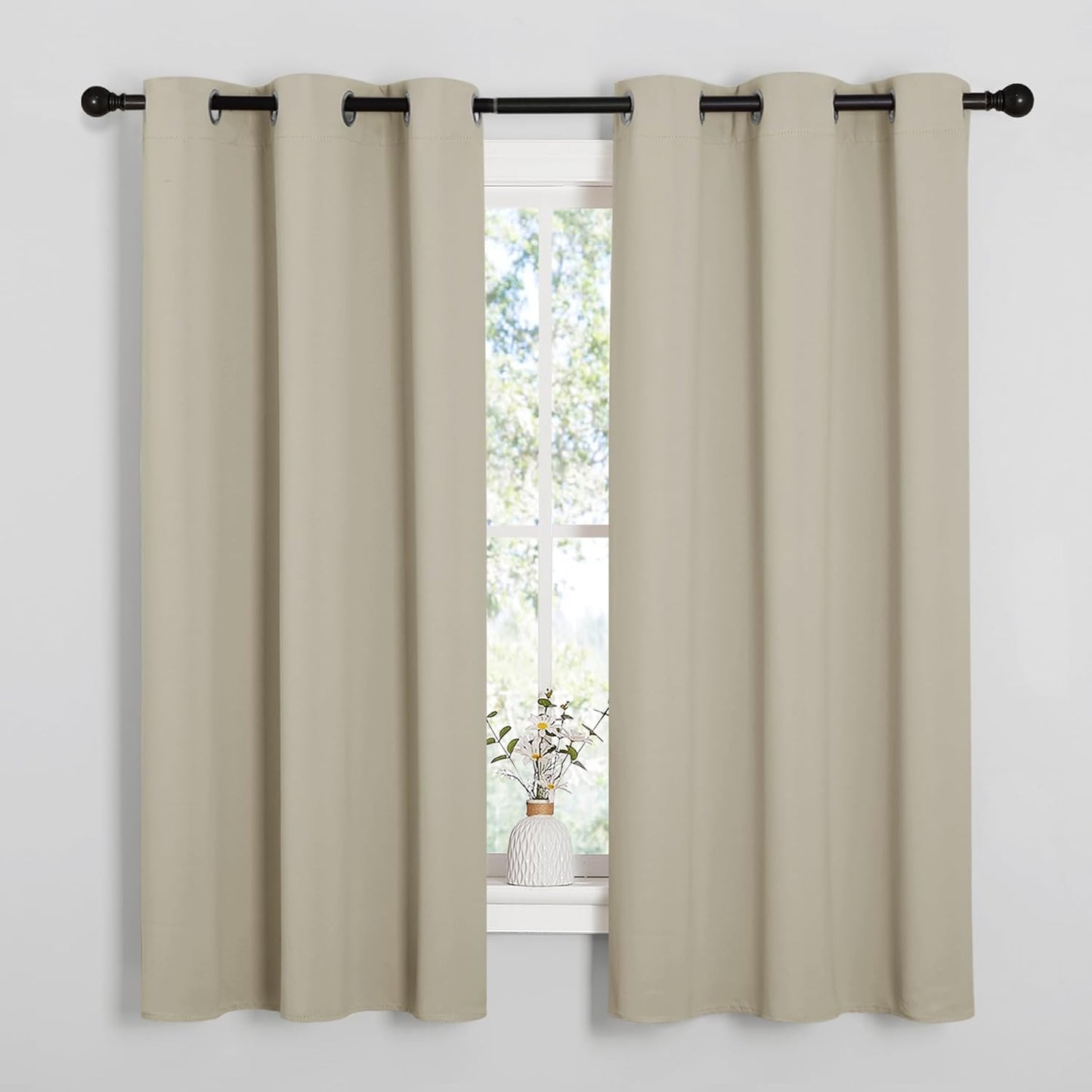 NICETOWN Halloween Pitch Black Solid Thermal Insulated Grommet Blackout Curtains/Drapes for Bedroom Window (2 Panels, 42 inches Wide by 63 inches Long, Black) - Colors E