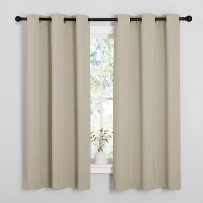 NICETOWN Halloween Pitch Black Solid Thermal Insulated Grommet Blackout Curtains/Drapes for Bedroom Window (2 Panels, 42 inches Wide by 63 inches Long, Black) - Colors E