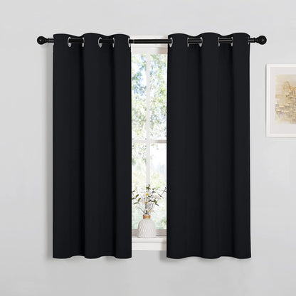 NICETOWN Halloween Pitch Black Solid Thermal Insulated Grommet Blackout Curtains/Drapes for Bedroom Window (2 Panels, 42 inches Wide by 63 inches Long, Black) - Colors E