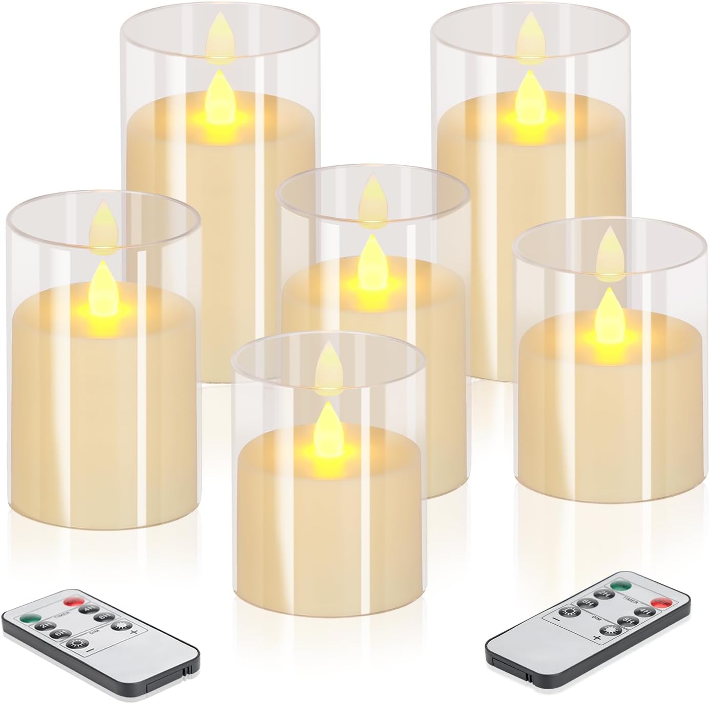 wemarry Flameless Candles 4" 5" 6" Acrylic Glass Pillars 3" Diameter Battery Operated Flickering Candles Include 8-Key Remote with Timer Function 400+ Hours (Gray, Warm Light 3 Pack)
