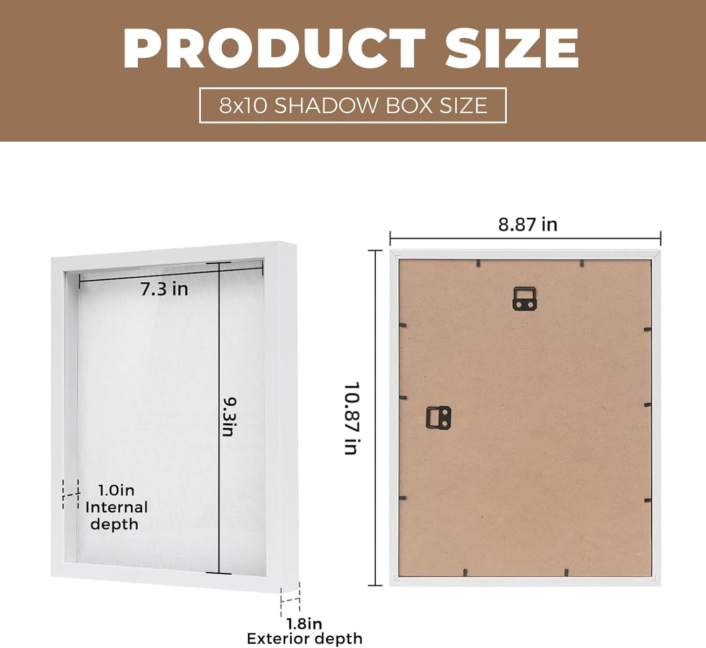Muzilife 8x8 Shadow Box Picture Frame with Linen Board - Deep Wood & Glass Display Case Ready to Hang Memory Box Baby Sports Memorabilia, Pins, Awards, Medals, Wedding, Tickets and Photos (Black)