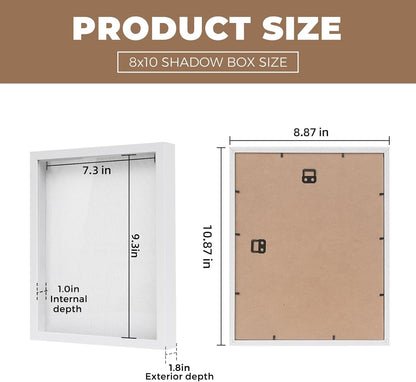 Muzilife 8x8 Shadow Box Picture Frame with Linen Board - Deep Wood & Glass Display Case Ready to Hang Memory Box Baby Sports Memorabilia, Pins, Awards, Medals, Wedding, Tickets and Photos (Black)