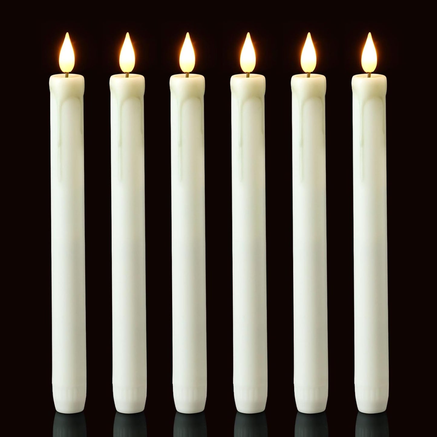 Homemory 2/3/6 Pack Flameless Taper Candles, No Remote, Realistic Flickering Battery Operated Candlesticks, Ivory LED Plastic Candle Safe for Weddings, Table Decor, Christmas, and Halloween(Set of 2)