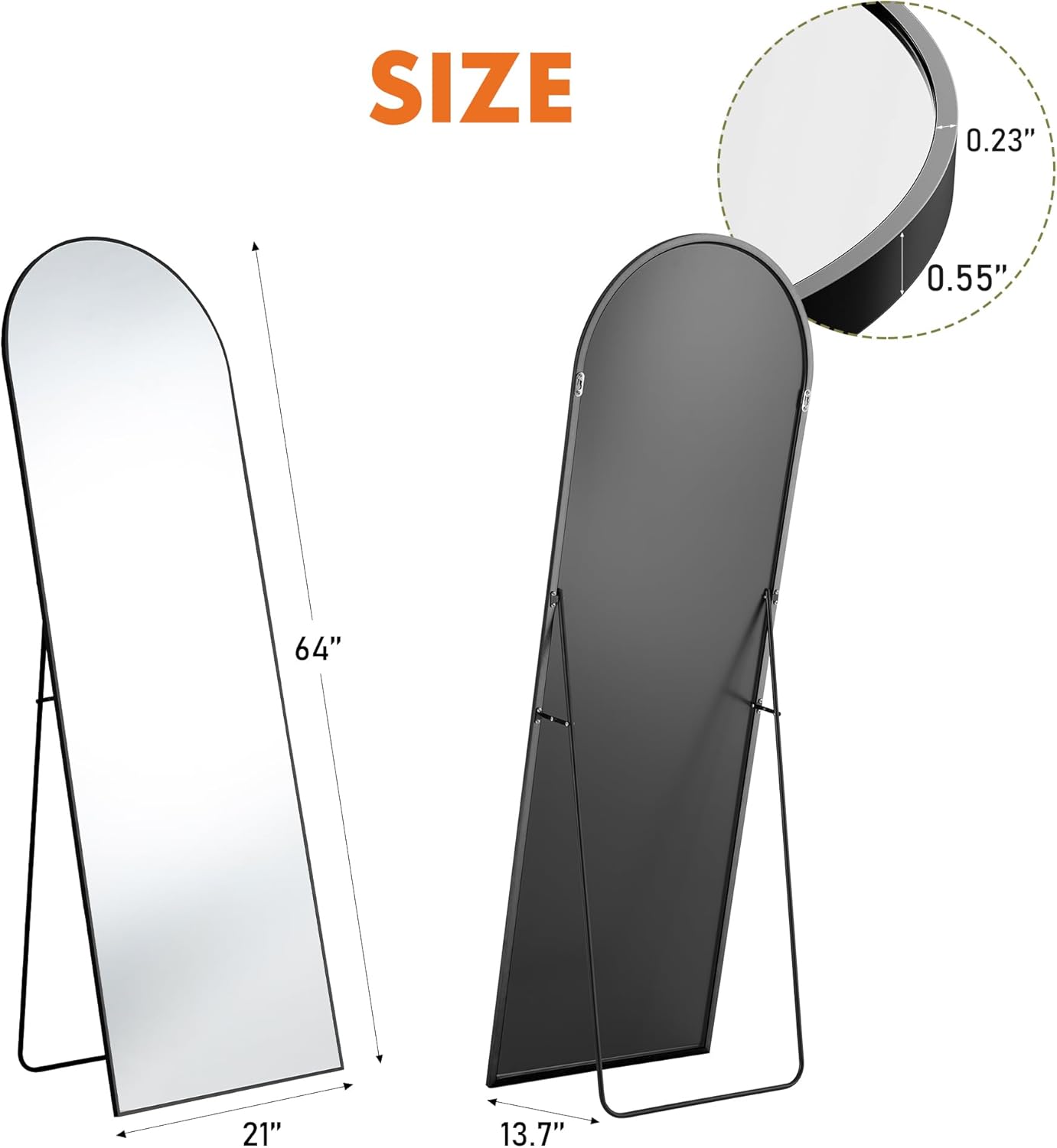 OLIXIS Black Arched Full Length Mirror 60"x16" for Bedroom, Full Body Mirror with Stand, Hanging or Leaning for Wall, Aluminum Alloy Thin Frame Floor Standing for Living Room
