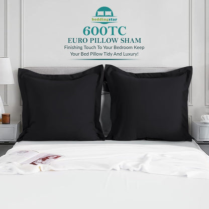 Euro Sham Covers 26x26 Set of 2 White 600 Thread Count 100% Egyptian Cotton Pack of 2 Euro 26x26 Pillow Covers Cushion Cover Cases Soft Skin Friendly European Size Decorative Square Pillow Shams