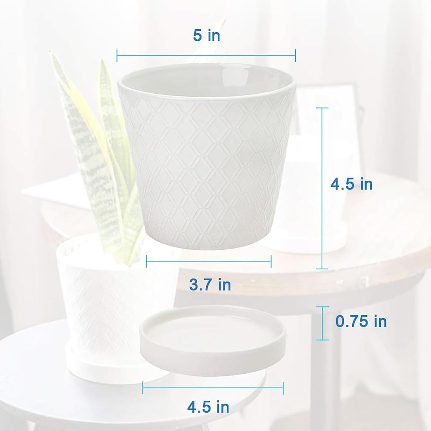 BUYMAX Plant Pots Indoor –5 inch Ceramic Flower Pot with Drainage Hole and Ceramic Tray - Gardening Home Desktop Office Windowsill Decoration Gift, Set of 4-Plants NOT Included (Patina)
