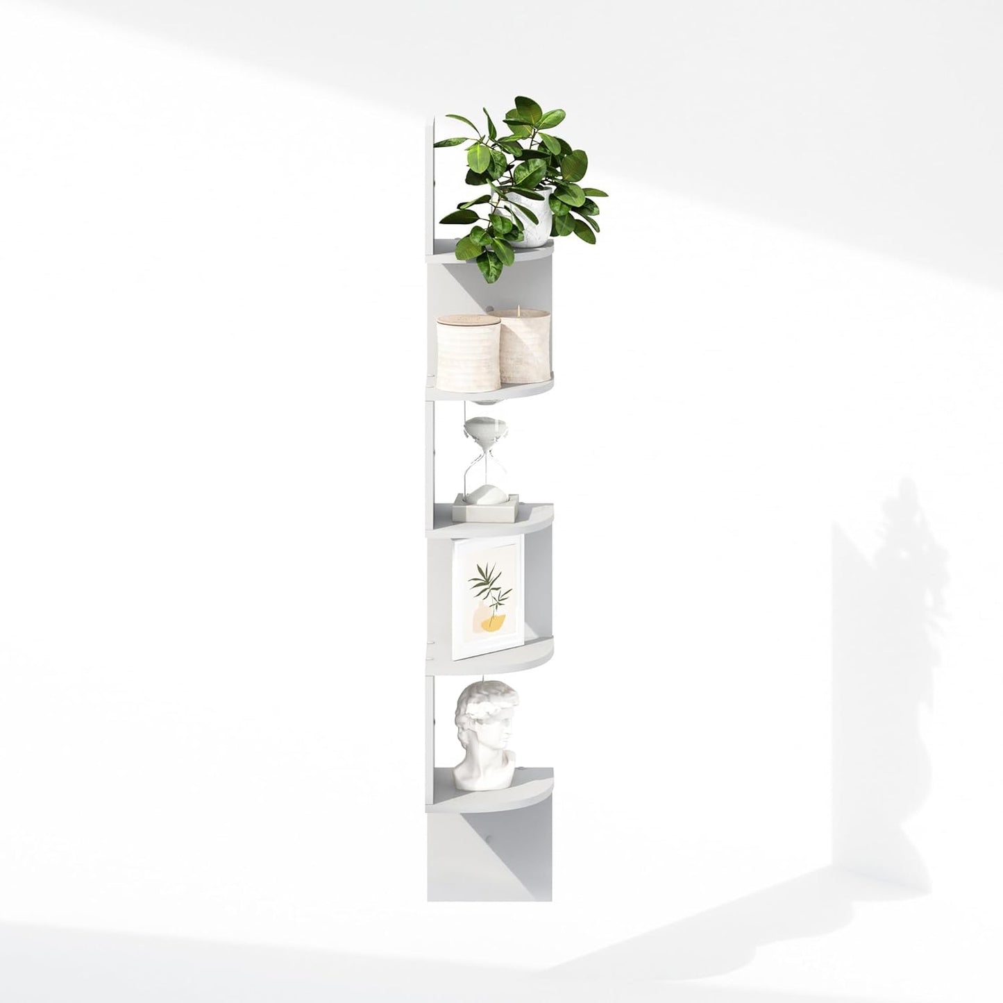Furinno Rossi 5-Tier Wall Mount Floating Radial Corner Shelf, White