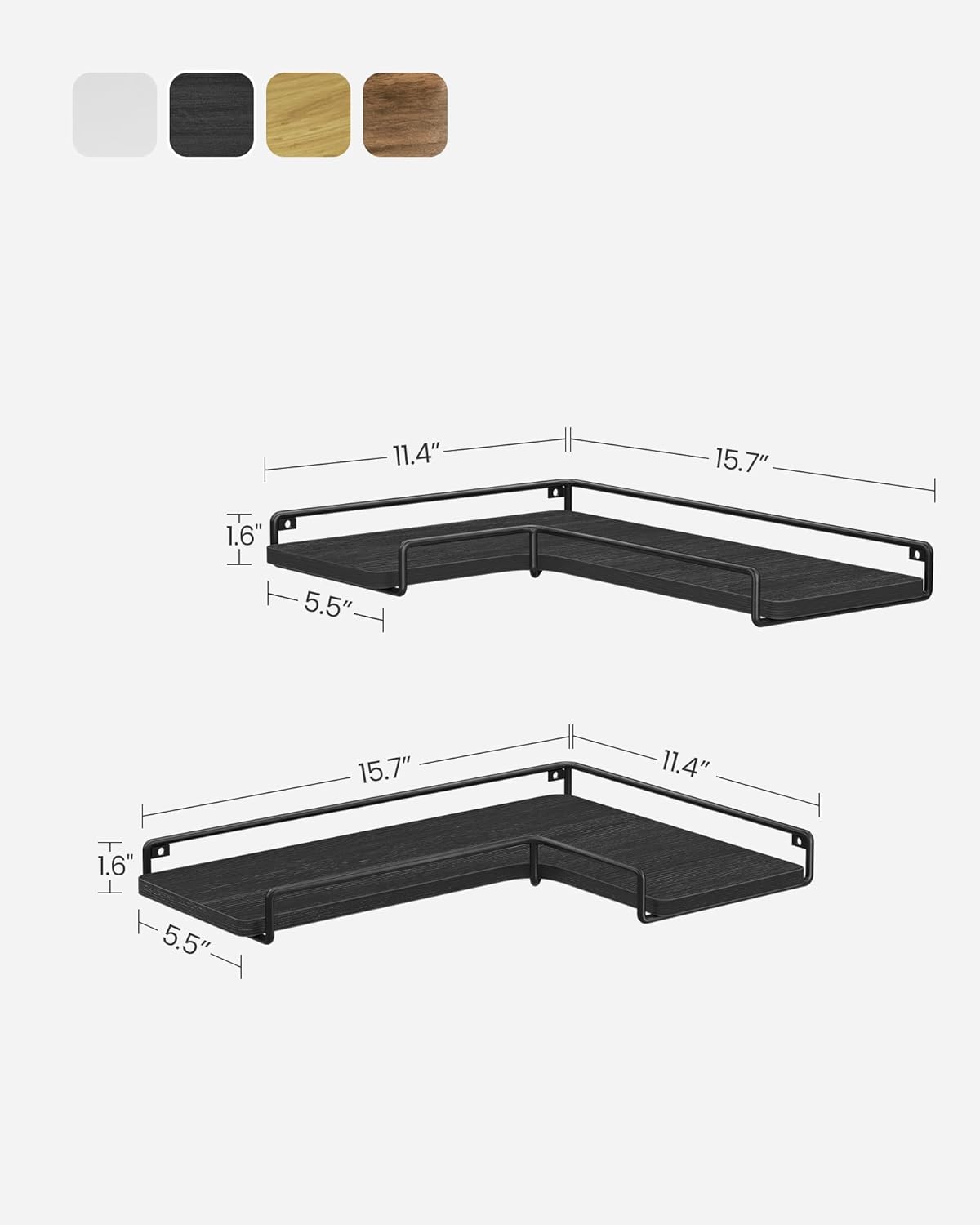VASAGLE Corner Shelf Wall Mount Set of 2, Floating Shelves, Small Wall Shelf for Decor Storage, for Living Room Bedroom Kitchen Bathroom, Rustic Brown and Black ULLS831B01