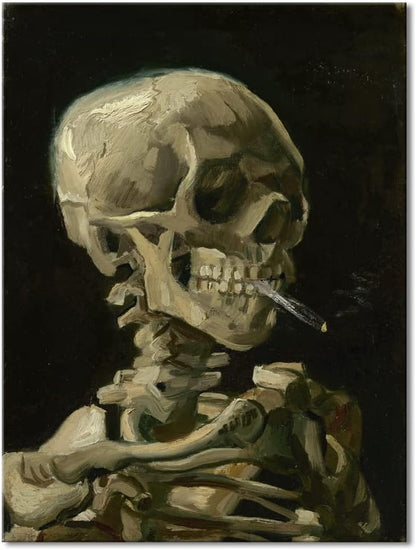 Wieco Art Skull of a Skeleton with Burning Cigarette, 1886 by Vincent Van Gogh Canvas Wall Art for Home Decor and Wall Decor Post-impressionism Canvas Prints Pictures Artwork