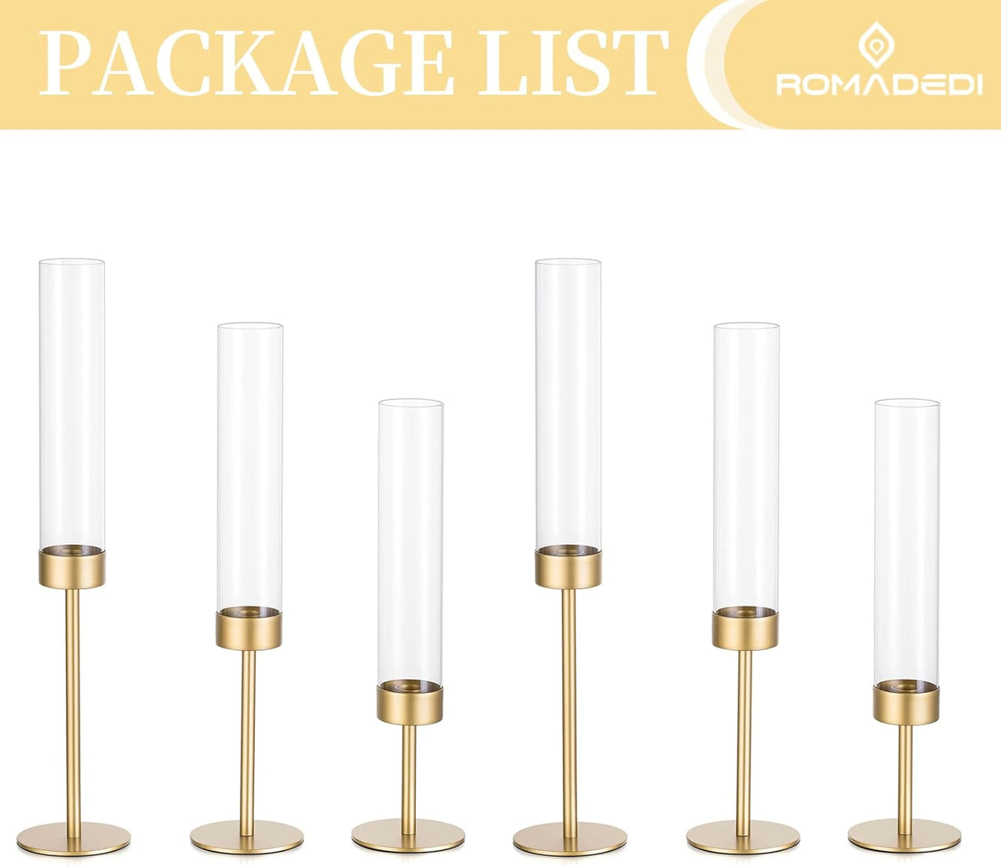 Glass Hurricane Candlestick Holders Gold - Romadedi Taper Candle Holder Tall Clear Glass Cylinder Table Centerpiece Wedding Decor Party Birthday Christmas Home Decorations Set of 3