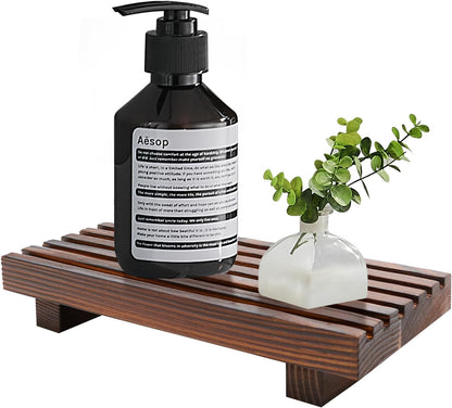 Renawe Farmhouse Bathroom Counter Tray Wood Display Pedesta Stand Kitchen Countertop Trays Decorative Wooden Riser Dish Soap Dispenser Holder for Bathroom Sink Accessories Kitchen Decor Vanity Tray