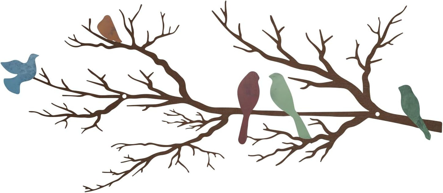 Metal Birds Wall Art, Metal Vivid Birds on Branch Silhouette Wall Decor Black Leaves with Bird Outdoor Hanging Wall Sculpture for Home Balcony Garden(Large)