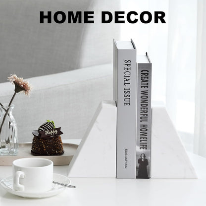 Karibiber Travertine Bookends for Heavy Books, Marble Decorative Bookends for Shelves, Heavy-Duty Stone Book Ends for Hardback Book & Cookbooks, Unique Book Stopper & Holder, Travertino Italy