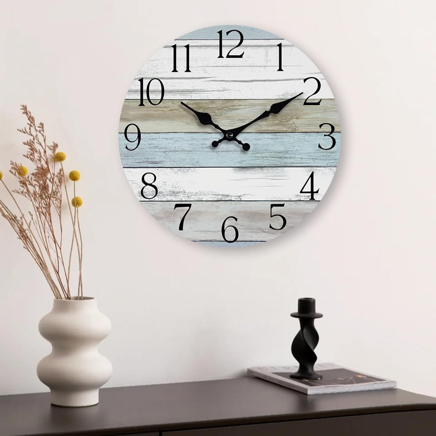 Wall Clock, Rustic Wall Clocks Battery Operated Silent Non Ticking, Country Round Wooden Clocks Farmhous Wall Decorative for Kitchen, Bathroom, Living Room (Gray 8 Inch)