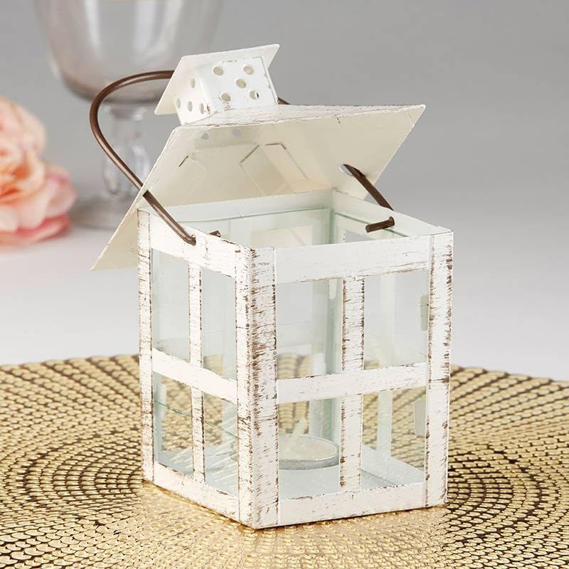 Kate Aspen Rustic Farmhouse Decor White Candle Holder Lantern Decorative (5 Inch), Wedding Decoration, Centerpiece Table Decorations, Home Decor, Shelf Decor, Fireplace Lantern