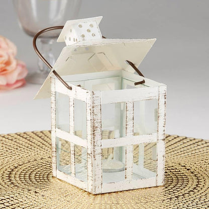 Kate Aspen Rustic Farmhouse Decor White Candle Holder Lantern Decorative (5 Inch), Wedding Decoration, Centerpiece Table Decorations, Home Decor, Shelf Decor, Fireplace Lantern