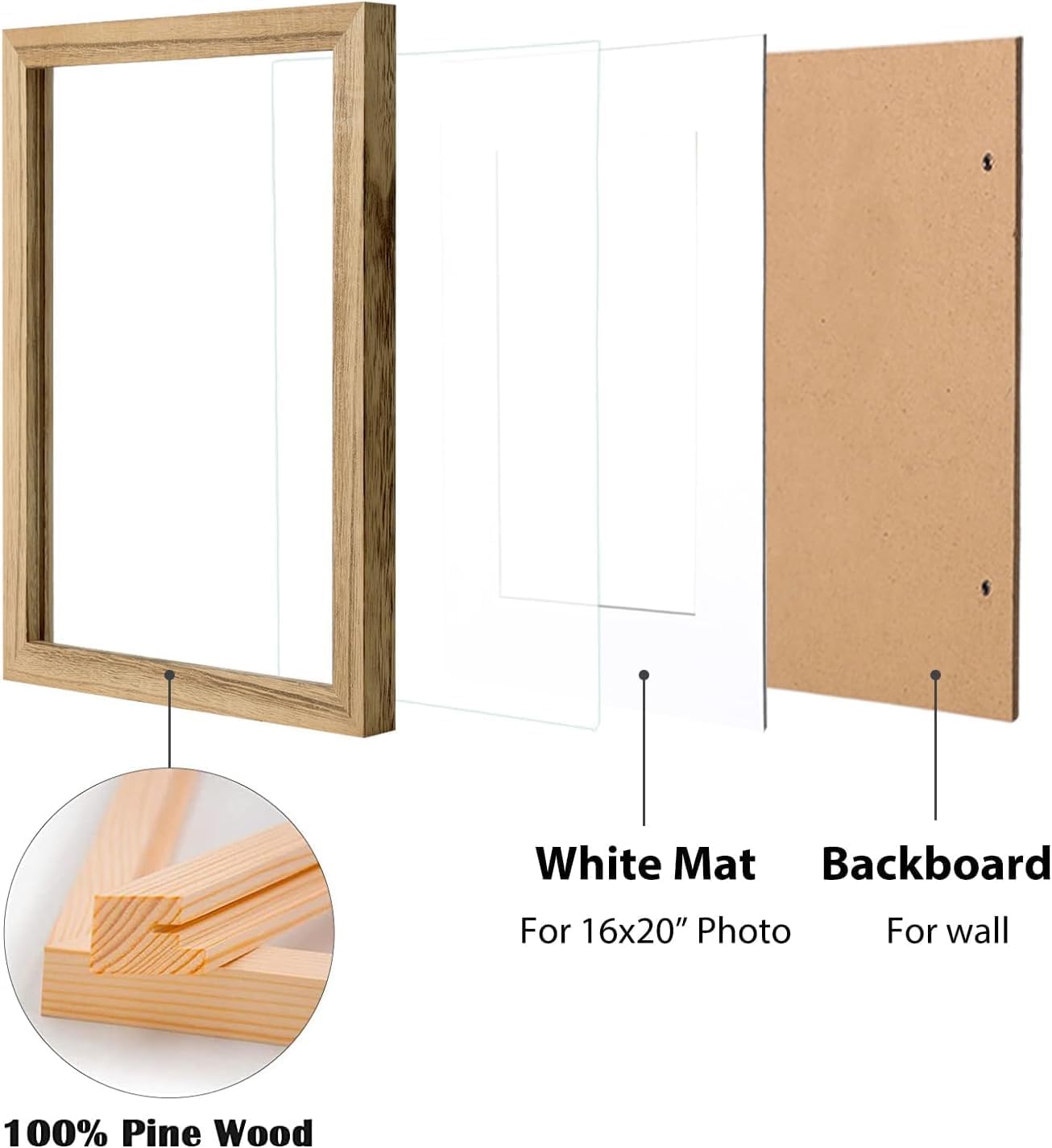 Egofine 12x16 Picture Frame Black, Covered by Plexiglass Made of Solid Wood, Display Pictures 9x12 and 11x14 with Mat or 12x16 Without Mat, for Wall Mounting Photo Frame - Colors A