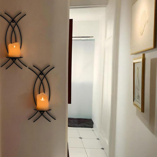 Gold Wall Sconce Set of 2, Metal Candle Holder, Modern Hanging Decoration for Living Room, Farmhouse,Wall Mounted Candelabra with Minimalist Lines,Gothic Antique Decor