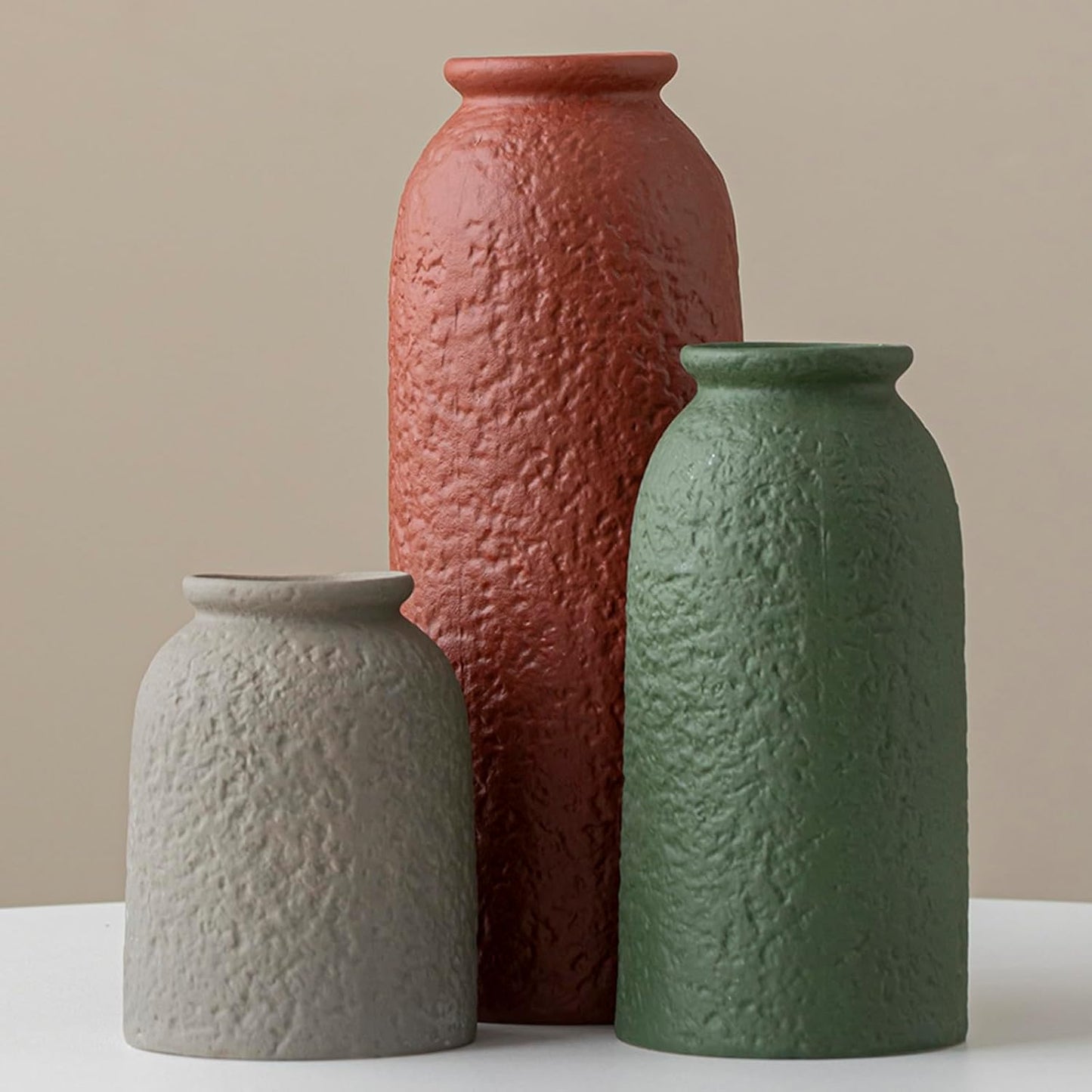 10.4 inches Tall Decorative Ceramic Vase Set, 3 Pieces, Nordic Modern Boho Style, White, Modern Farmhouse for Home Decor (Coffee Mix)