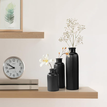 Small White Ceramic Vase Set of 3, Boho Modern White Flower Vase Room Decor, Farmhouse Decor, Vases for Your Kitchen, Bathroom, Bedroom, Living Room, Office&Shelf Centerpiece Table Decorations