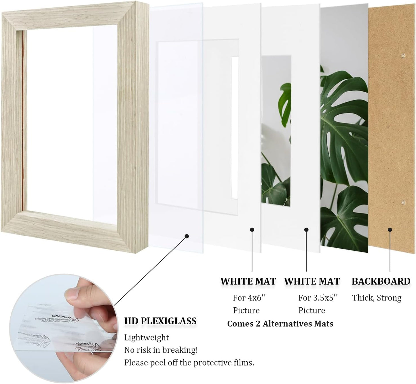 Egofine 8x10 Picture Frames Set of 4, Made of Solid Wood Covered by Plexiglass 4x6 and 5x7 with Mat or 8x10 without Mat, for Table Top Display and Wall Mounting Photo Frame Black