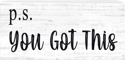 Esur Motivational Home Office Desk Black Decor - Farmhouse Wooden Box Sign Gift for Women - P.S. You Got This