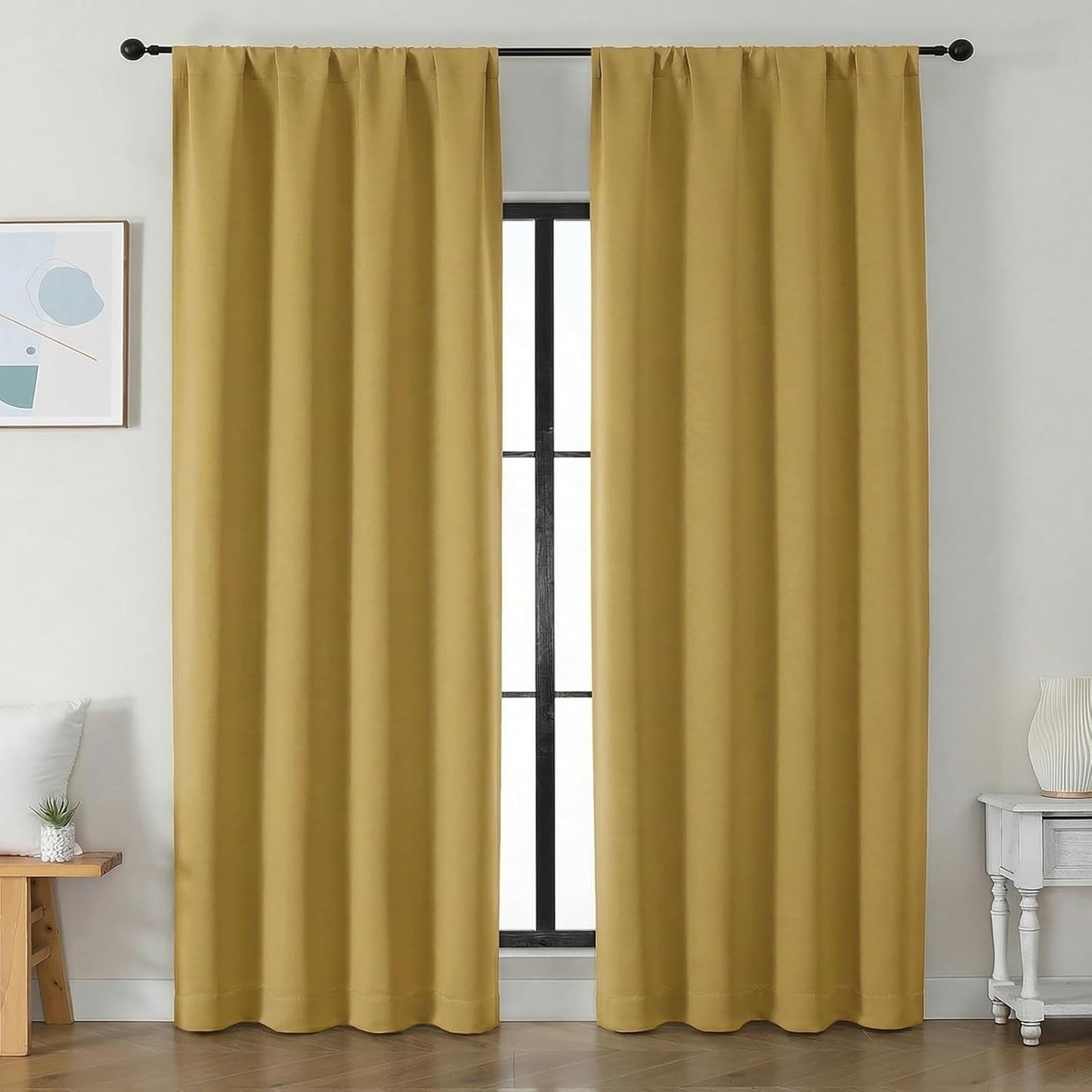 Simplebrand Ava Sage Green Blackout Curtains for Bedroom 63 Inch Length 2 Panels Set, Solid Thermal Insulated Energy Saving Rod Pocket Window Treatment Curtains Blackout Drapes, W40 x L63 Inch, Sage - Colors C