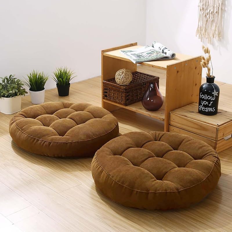 Meditation Floor Pillow Set of 2 Large Round Floor Cushions for Adults Tufted Corduroy Floor Seat Pillows Cushion for Living Room,Wine Red 16.5" Lx16.5 Wx3 H
