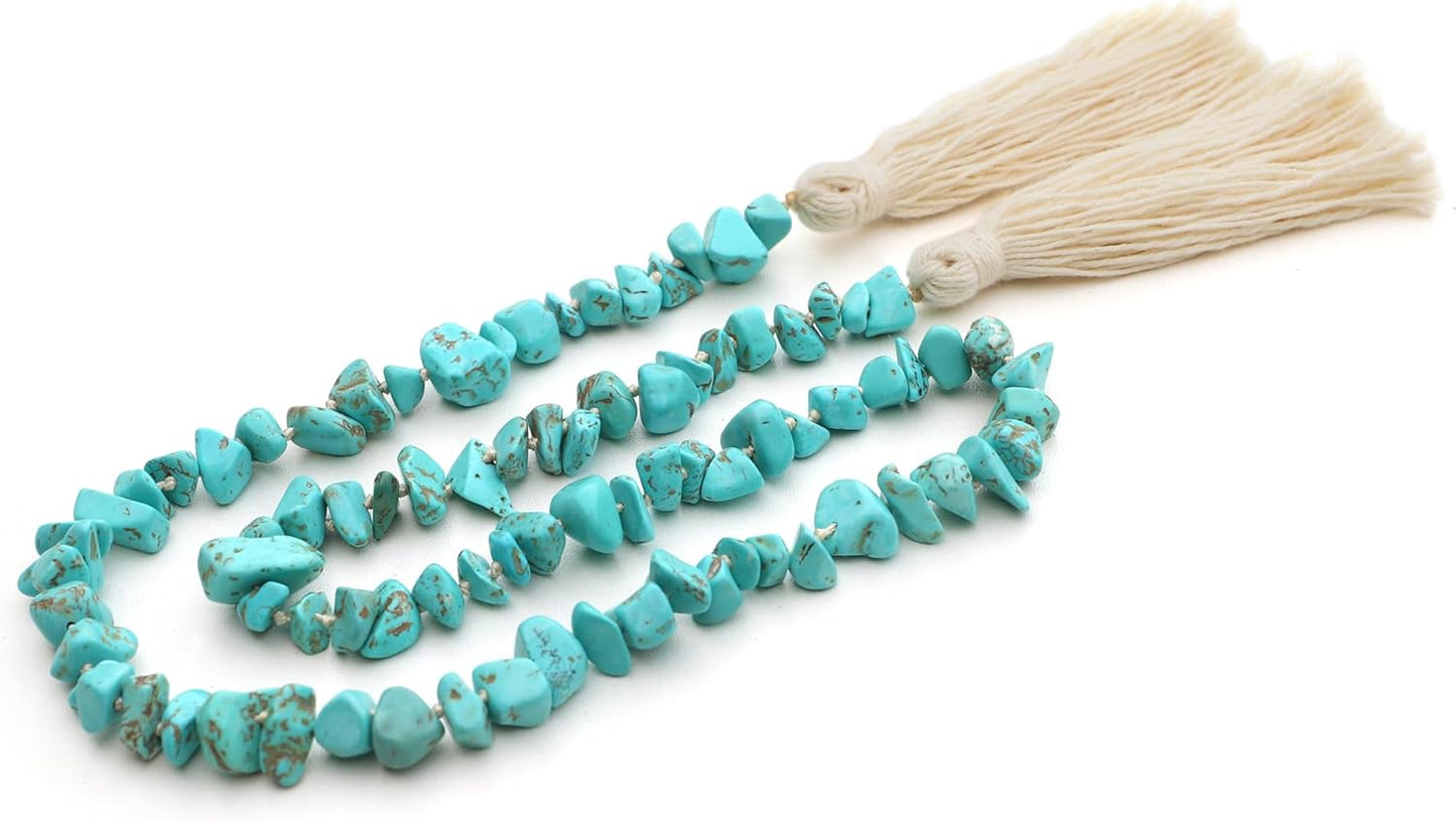 Gemstone Bead Garland with Tassel,31inch Farmhouse Rustic Country Table Decor Prayer Healing Beads Boho Wall Shelf Hanging Decoration (Turquoise Ball)