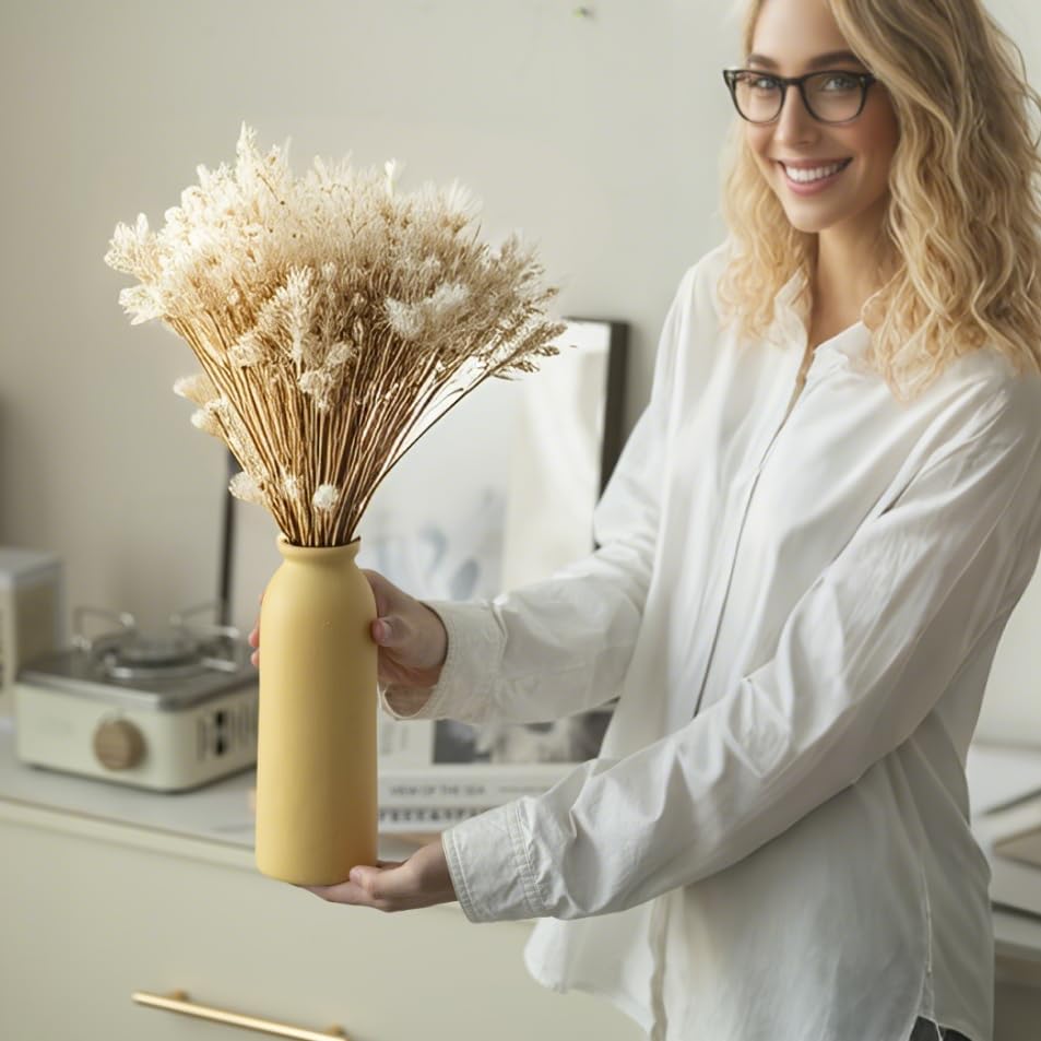 Ceramic Vase Set-3, Small Flower Vases for Decor, Modern Boho Farmhouse Style, Decorative Vases for Pampas Grass & Dried Flowers, Distressed Finish (Beige)