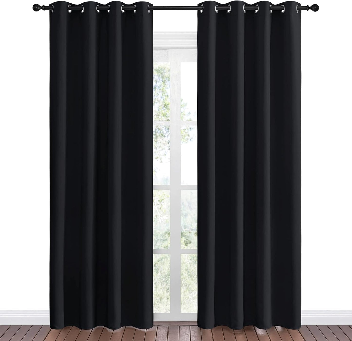 NICETOWN Halloween Pitch Black Solid Thermal Insulated Grommet Blackout Curtains/Drapes for Bedroom Window (2 Panels, 42 inches Wide by 63 inches Long, Black) - Colors E