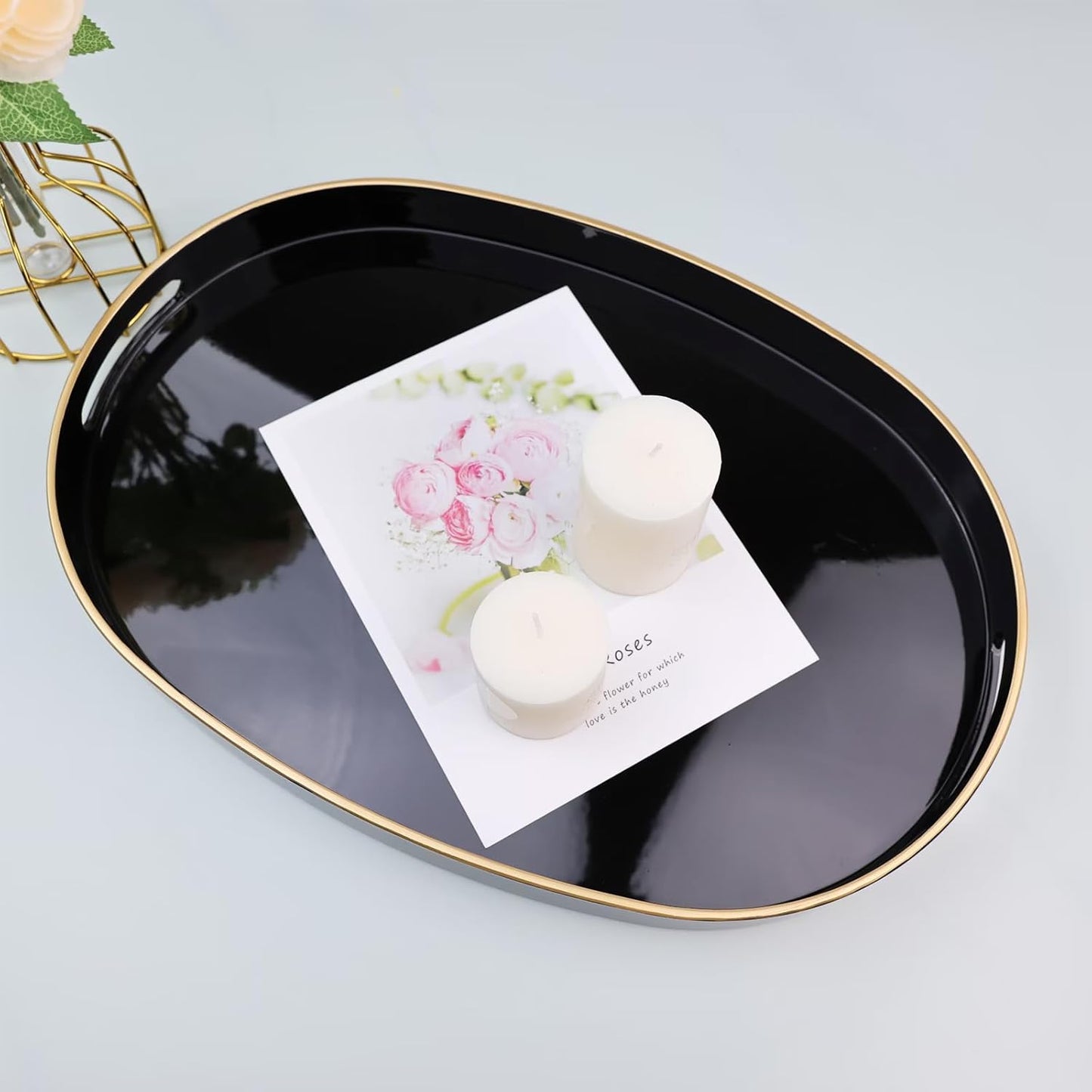 Green Decorative Tray with Handles, Versatile Serving Tray for Coffee Table, Ottoman, Ideal for Serving, Displaying, Organizing, 15.7"*10.2"*1.57"