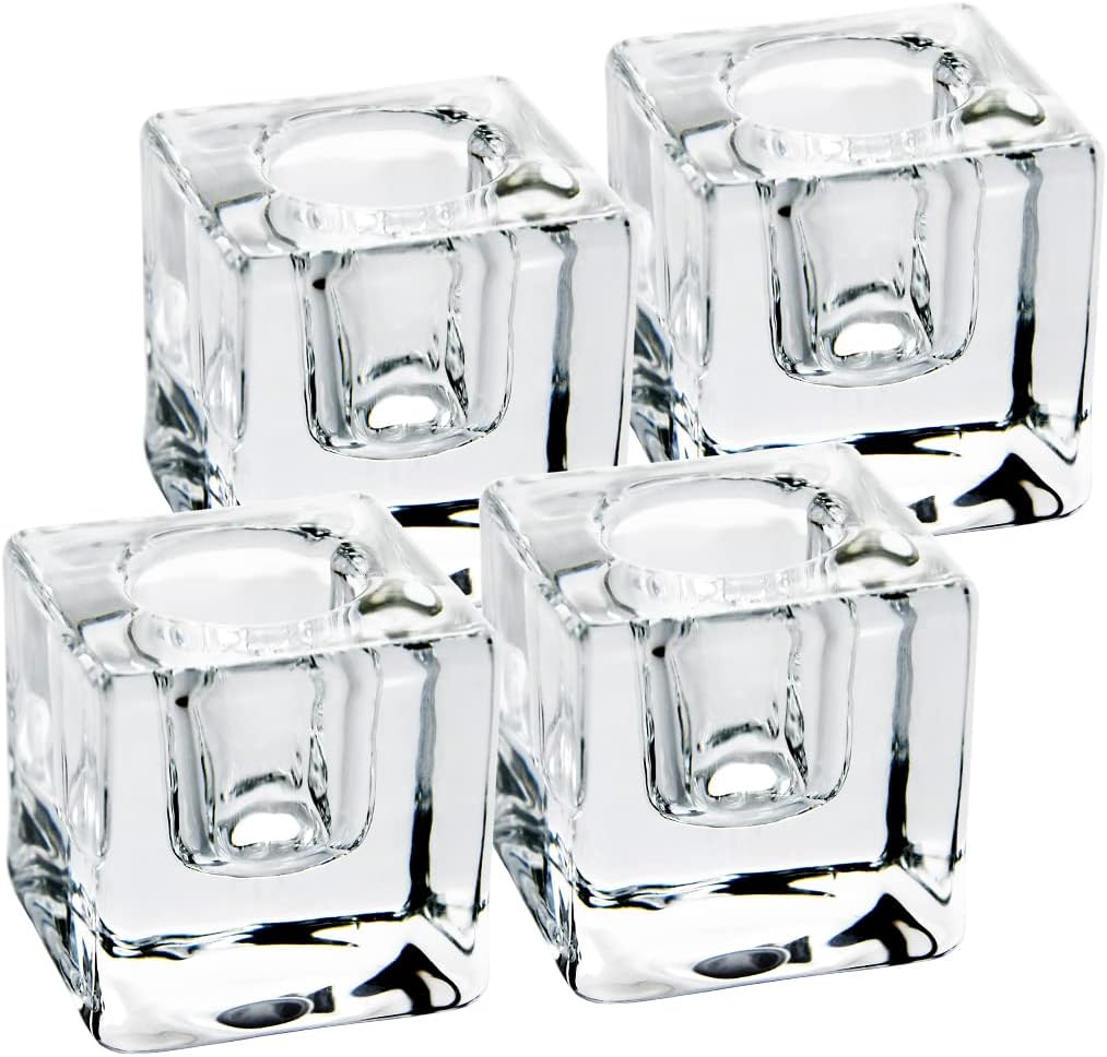 Square Glass Candle Holder Set of 2, Clear Taper Candlestick Holders, Ideal Gift for Dining Table, Wedding, Christmas and Party.…