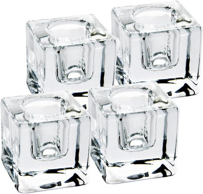 Square Glass Candle Holder Set of 2, Clear Taper Candlestick Holders, Ideal Gift for Dining Table, Wedding, Christmas and Party.…
