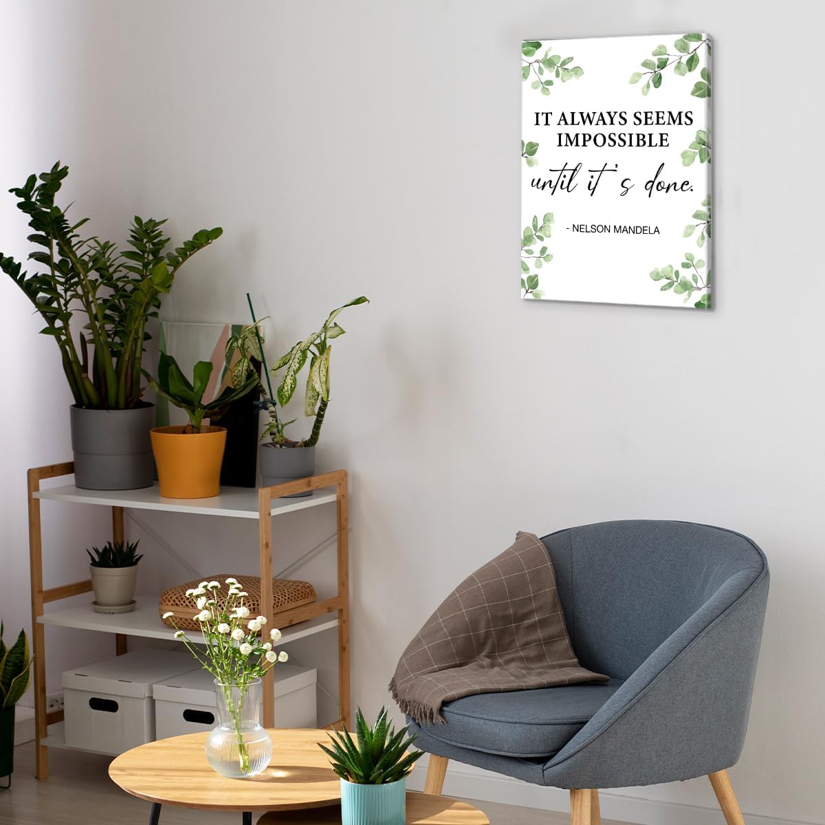 Inspirational Farmhouse Canvas Print Wall Art Decor One Small Positive Thought in the Morning Can Change Your Whole Day Sign Painting Plaque Rustic Home Decoration (8 X 8 Inches, Framed)