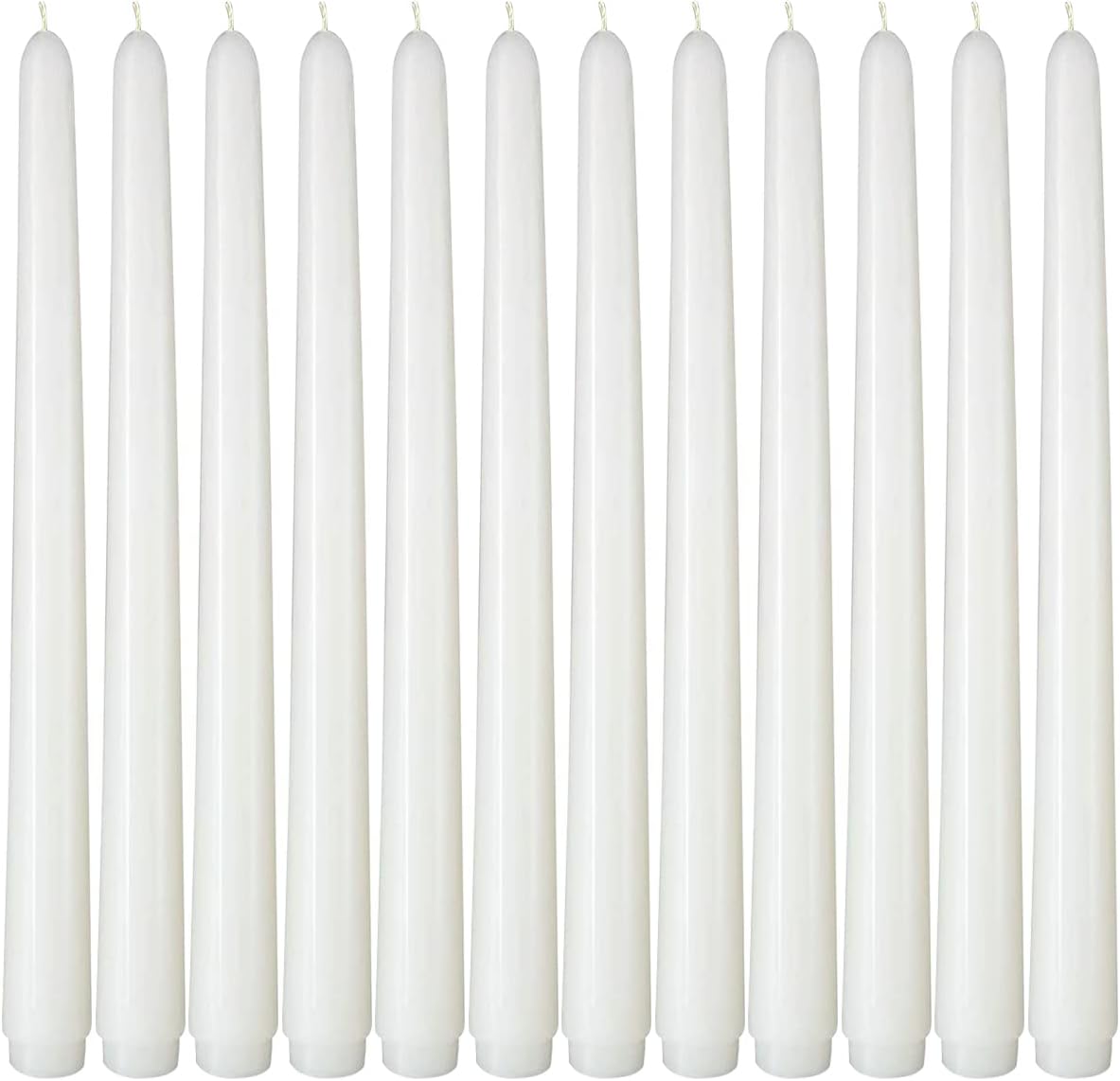 NIKY 10 inch Taper Candles for Christmas, Set of 12 Unscented Dripless Candlesticks - 8 Hours Long Burning for Home Decor, Wedding, Parties and Special Occasions (Ivory)