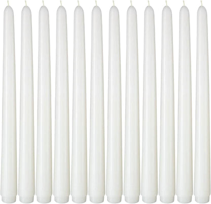 NIKY 10 inch Taper Candles for Christmas, Set of 12 Unscented Dripless Candlesticks - 8 Hours Long Burning for Home Decor, Wedding, Parties and Special Occasions (Ivory)