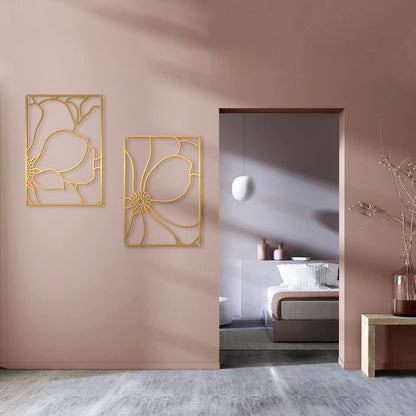 Glamativity 4 Pack Gold Wall Art Decor, Minimalist Single Line Real Metal Wall Art, Woman's Body Shape Abstract Wall Art (Gold Classic Style, 17 x 11.8'')