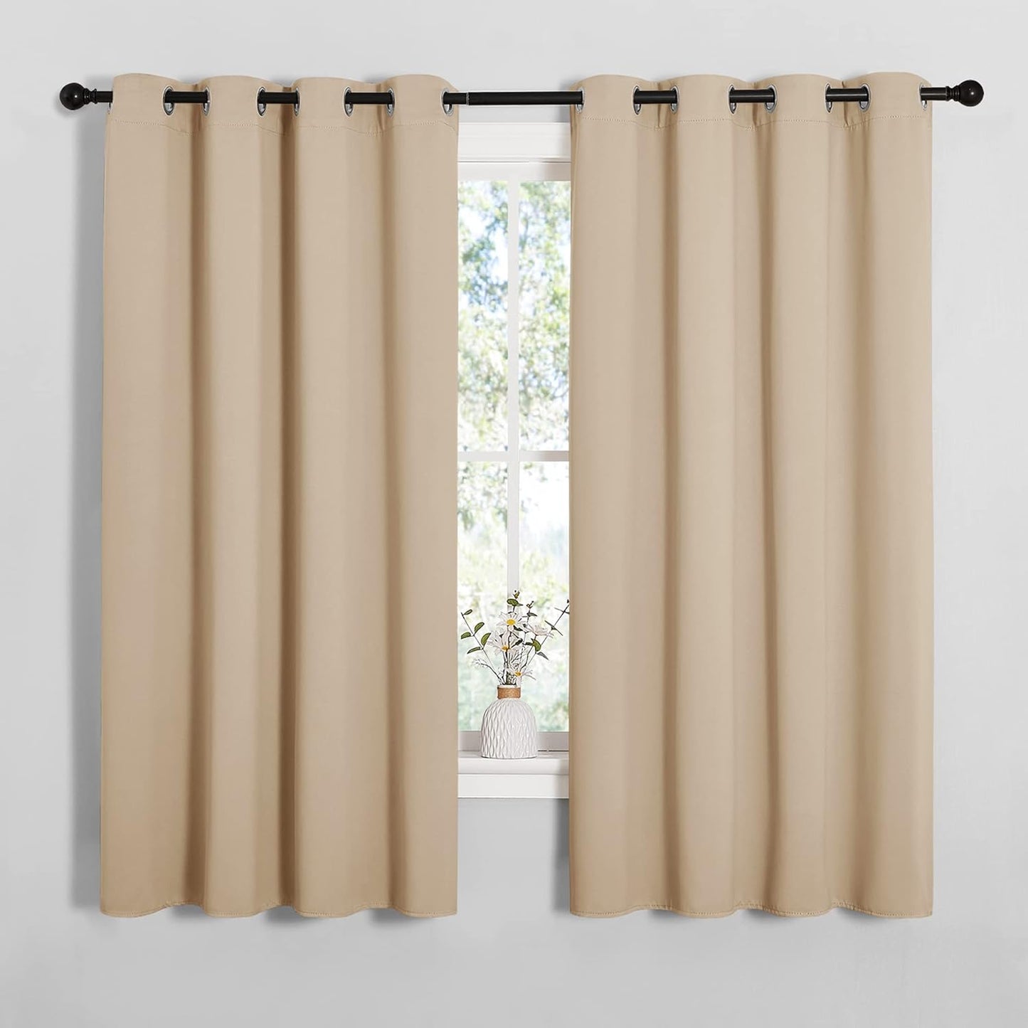 NICETOWN Halloween Pitch Black Solid Thermal Insulated Grommet Blackout Curtains/Drapes for Bedroom Window (2 Panels, 42 inches Wide by 63 inches Long, Black) - Colors D