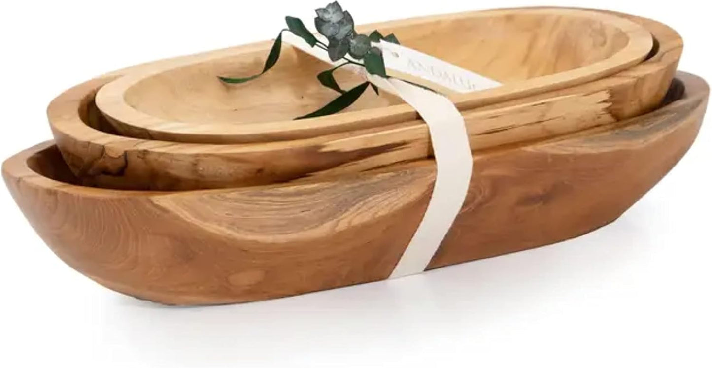 ANDALUCA Teak Wood Large Oval Decorative Dough Bowl 18in