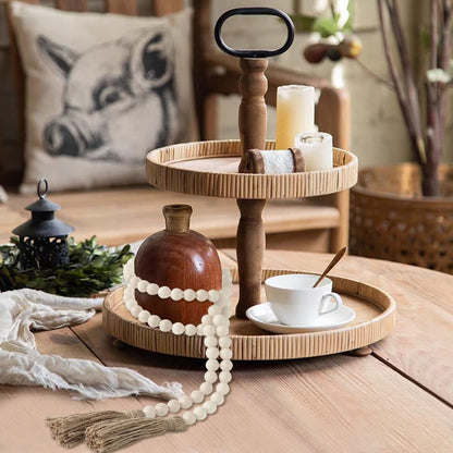 Wood Bead Garland 58 Inch Nature Wooden Beads for Boho Farmhouse Table Home Decor with Tassel, Wooden Prayer Bead, Rustic Country Boho Wall Hanging Decor for Kitchen Modern Living Room Tray Vase Shelf