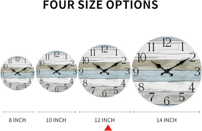 Wall Clock, Rustic Wall Clocks Battery Operated Silent Non Ticking, Country Round Wooden Clocks Farmhous Wall Decorative for Kitchen, Bathroom, Living Room (Gray 8 Inch)
