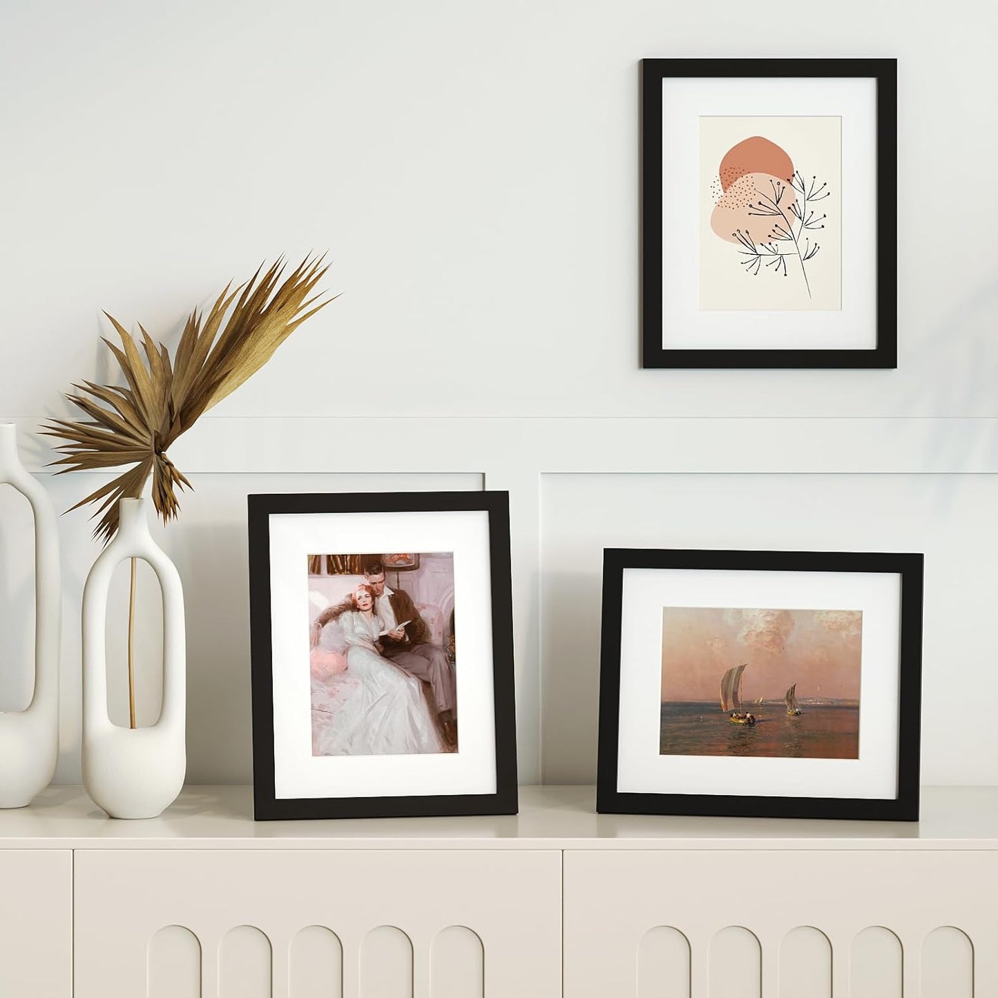 12x12 Picture Frame Set of 9, Display Pictures 8x8 with Mat or 12x12 without Mat, Multi Collage Gallery Square Photo Frames for Wall or Tabletop, Black