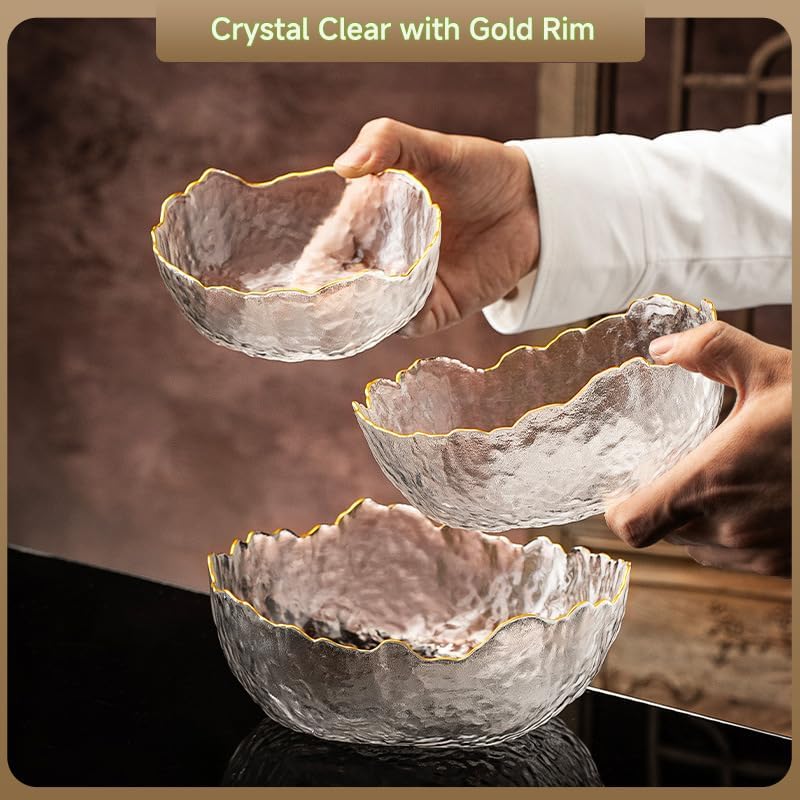 Glass Salad Bowl Irregular Lotus Flower Shape Serving Bowls, Mixing Nut Bowls for Kitchen Fruist, Snack, Dessert, and Ice Cream Candy Dishes (Crystal Gradient Pink, 6.5")