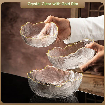 Glass Salad Bowl Irregular Lotus Flower Shape Serving Bowls, Mixing Nut Bowls for Kitchen Fruist, Snack, Dessert, and Ice Cream Candy Dishes (Crystal Gradient Pink, 6.5")