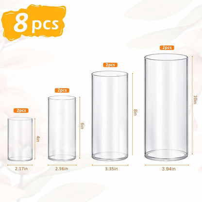 48 Pack Glass Cylinder Vases 4,6,8,10 Inch Tall Clear Flower Vase Hurricane Floating Candle Holder for Table Centerpiece Wedding Home Decor