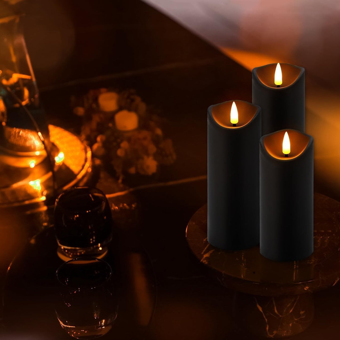 48- Pack of 3 Sizes of LED Flameless Candles.This Candle is Suitable for café, Fancy Restaurant, Bookstore and Other Scenes to Create a Relaxing and Romantic Atmosphere.