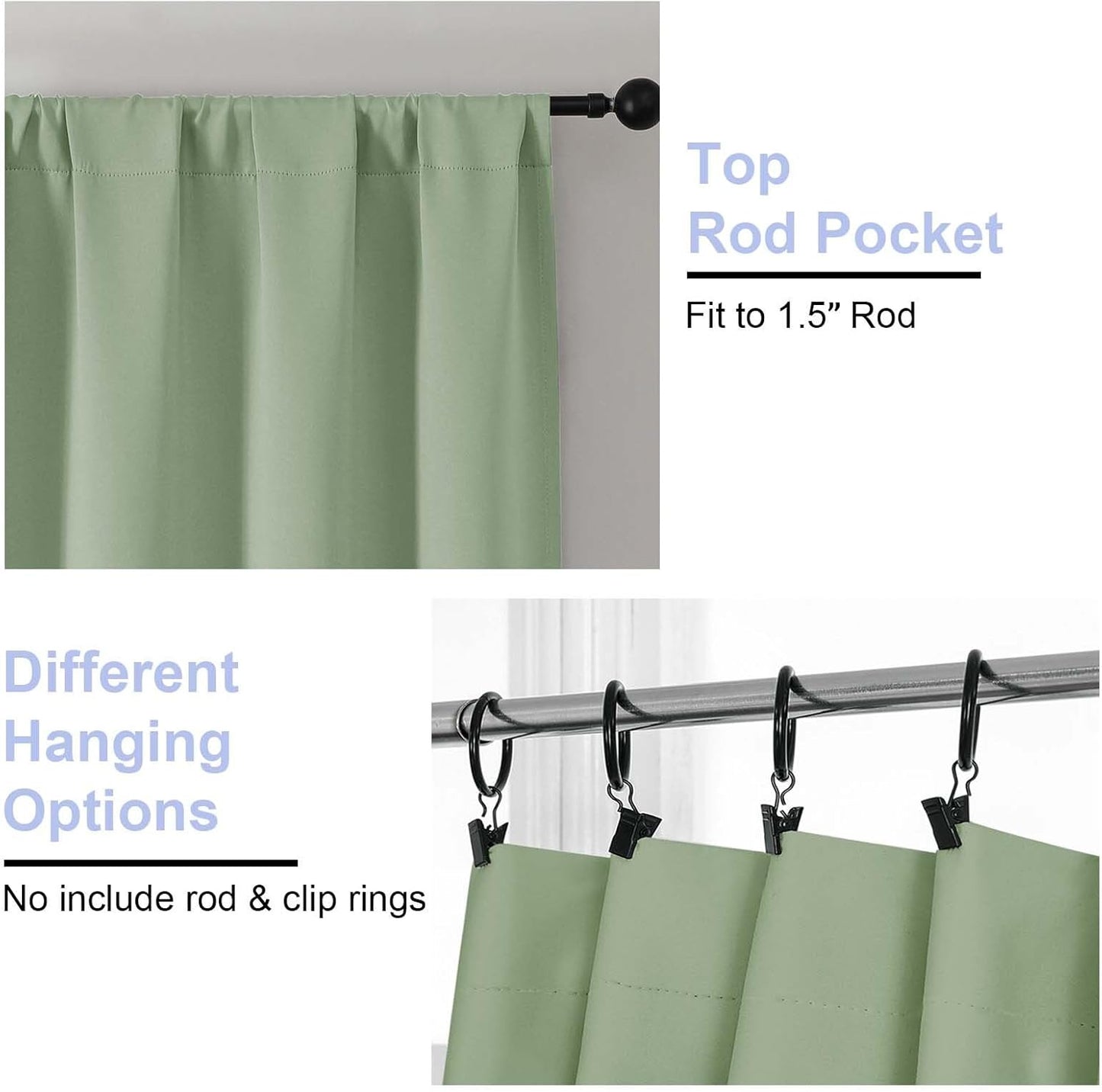 Simplebrand Ava Sage Green Blackout Curtains for Bedroom 63 Inch Length 2 Panels Set, Solid Thermal Insulated Energy Saving Rod Pocket Window Treatment Curtains Blackout Drapes, W40 x L63 Inch, Sage - Colors C